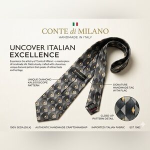 Conte di Milano Italian silk tie gray and gold